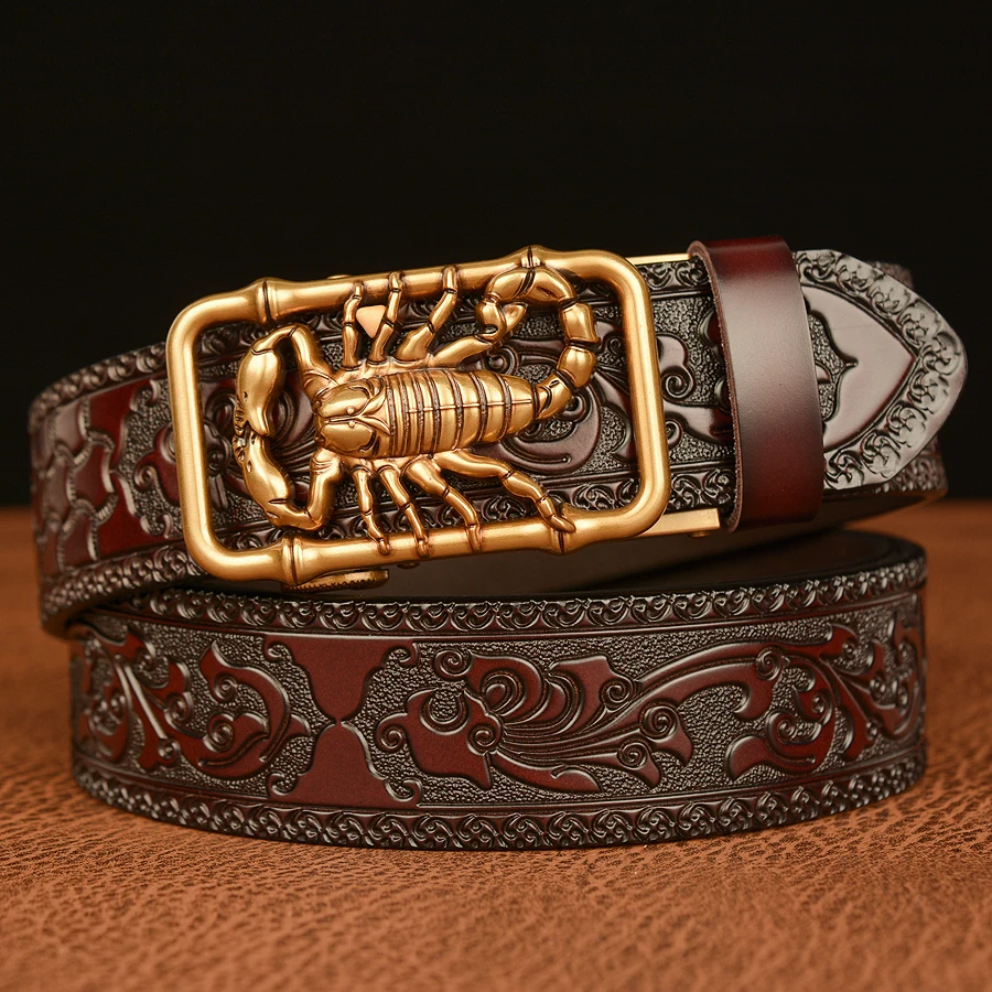 Scorpion Buckle Retro Leather Dress Belts for Men