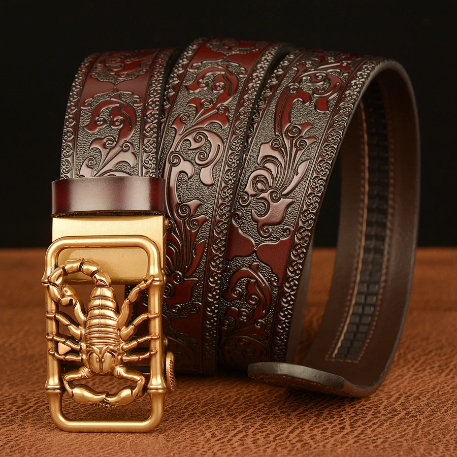 Scorpion Buckle Retro Leather Dress Belts for Men