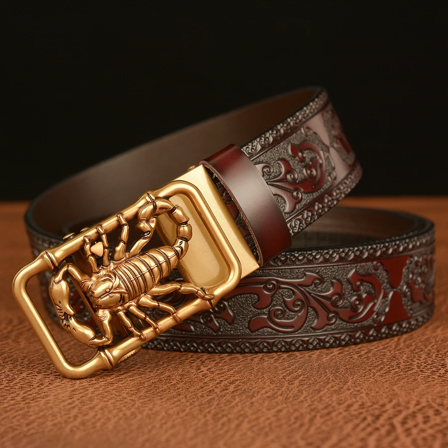 Scorpion Buckle Retro Leather Dress Belts for Men