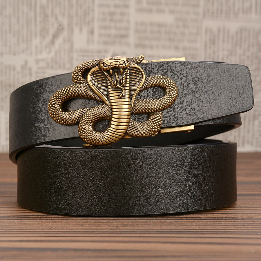 Luxury Snake Buckle Leather Mens Automatic Belt