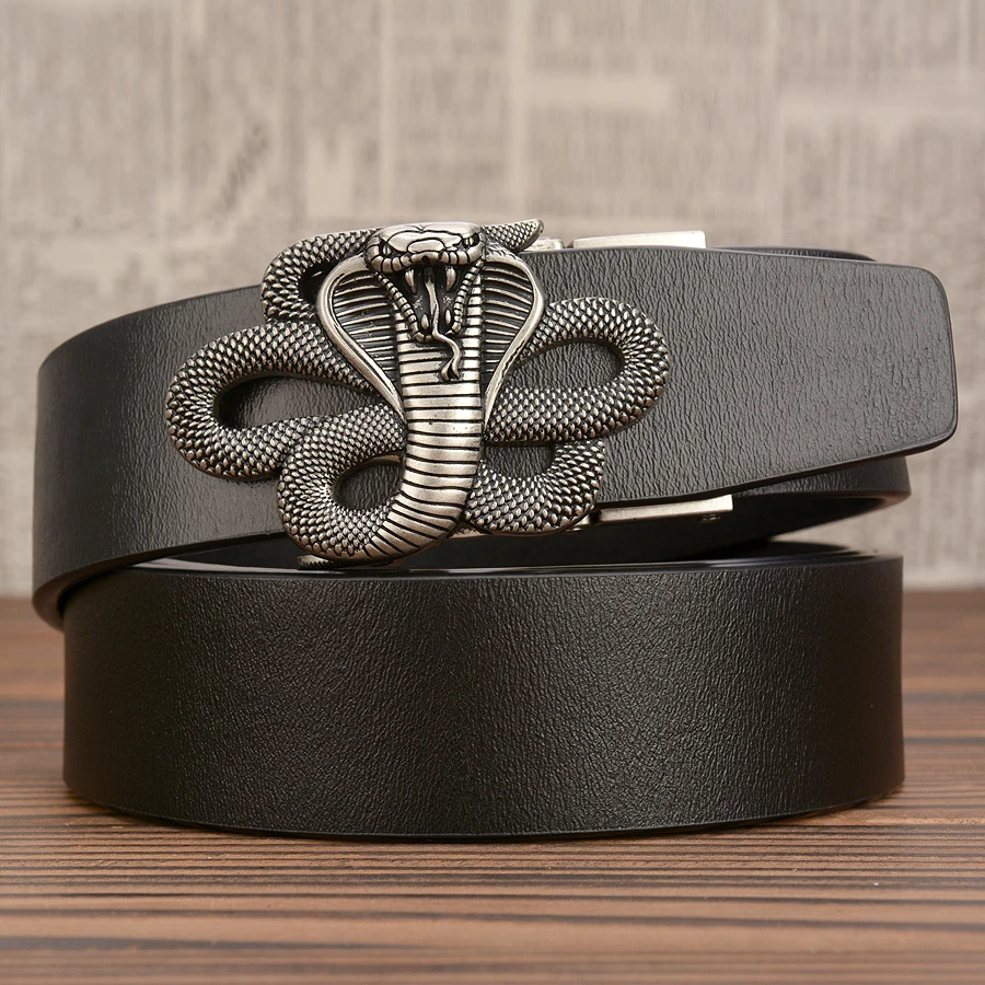Luxury Snake Buckle Leather Mens Automatic Belt