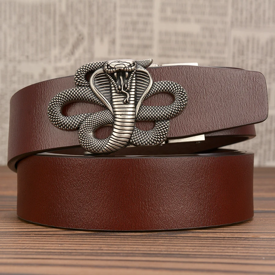 Luxury Snake Buckle Leather Mens Automatic Belt