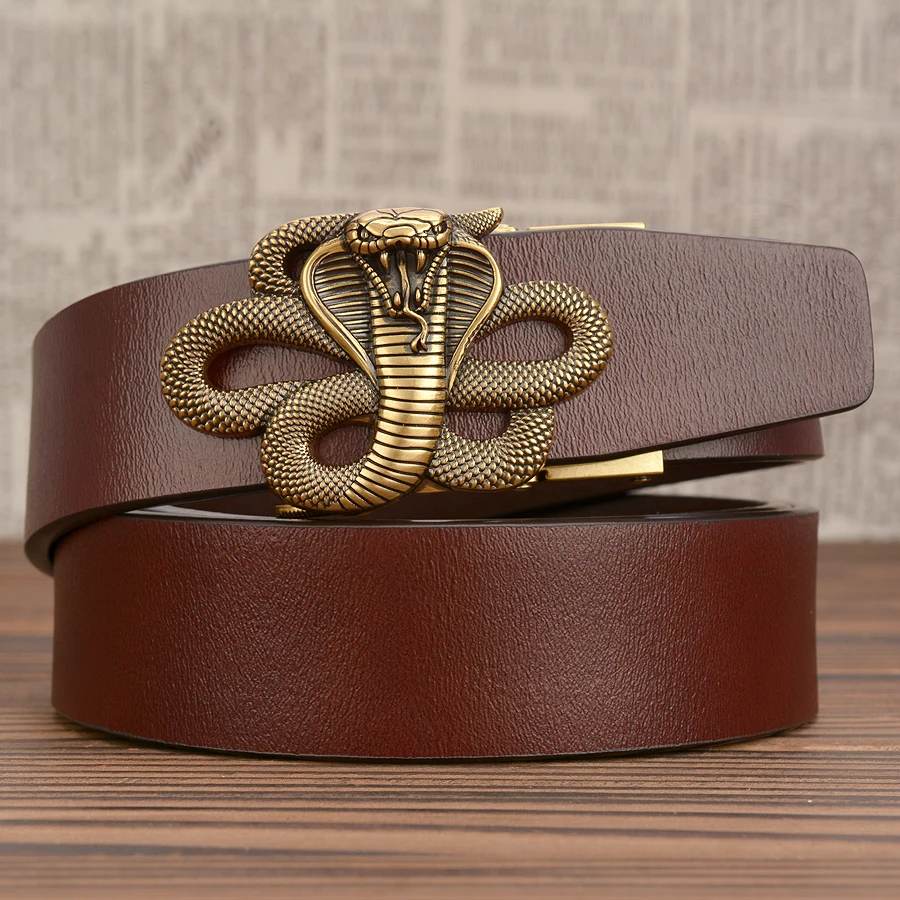Luxury Snake Buckle Leather Mens Automatic Belt
