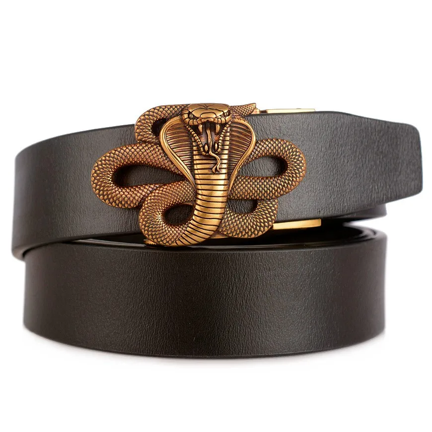 Luxury Snake Buckle Leather Mens Automatic Belt
