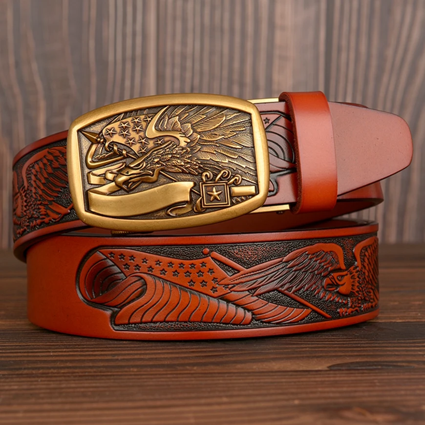 Fashion Genuine Leather Belts for Men Eagle Belt Buckles