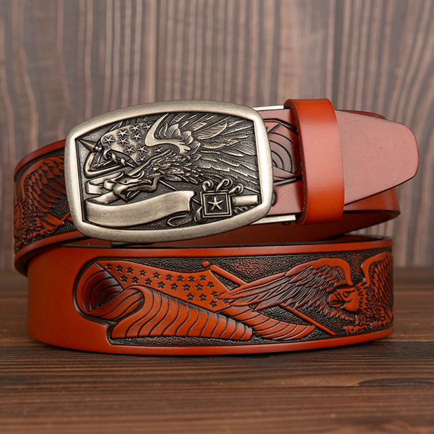 Fashion Genuine Leather Belts for Men Eagle Belt Buckles
