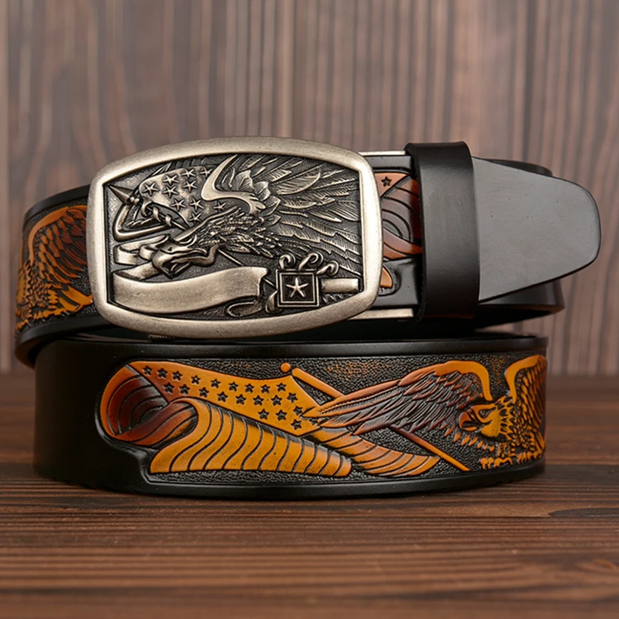 Fashion Genuine Leather Belts for Men Eagle Belt Buckles