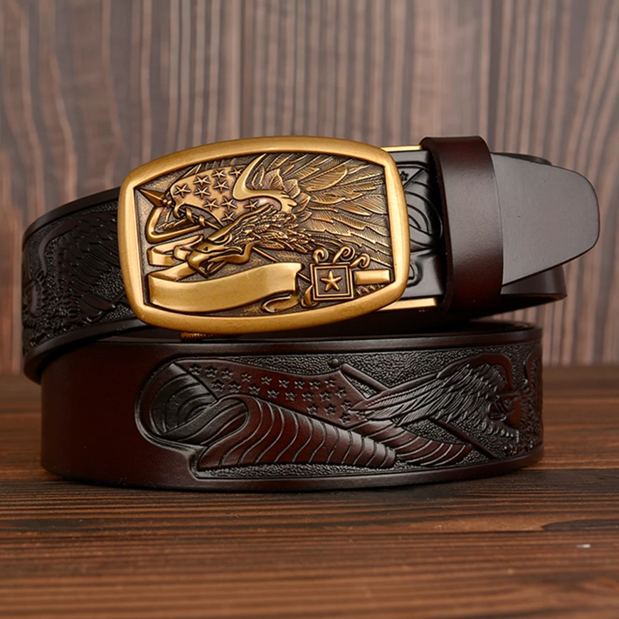 Fashion Genuine Leather Belts for Men Eagle Belt Buckles