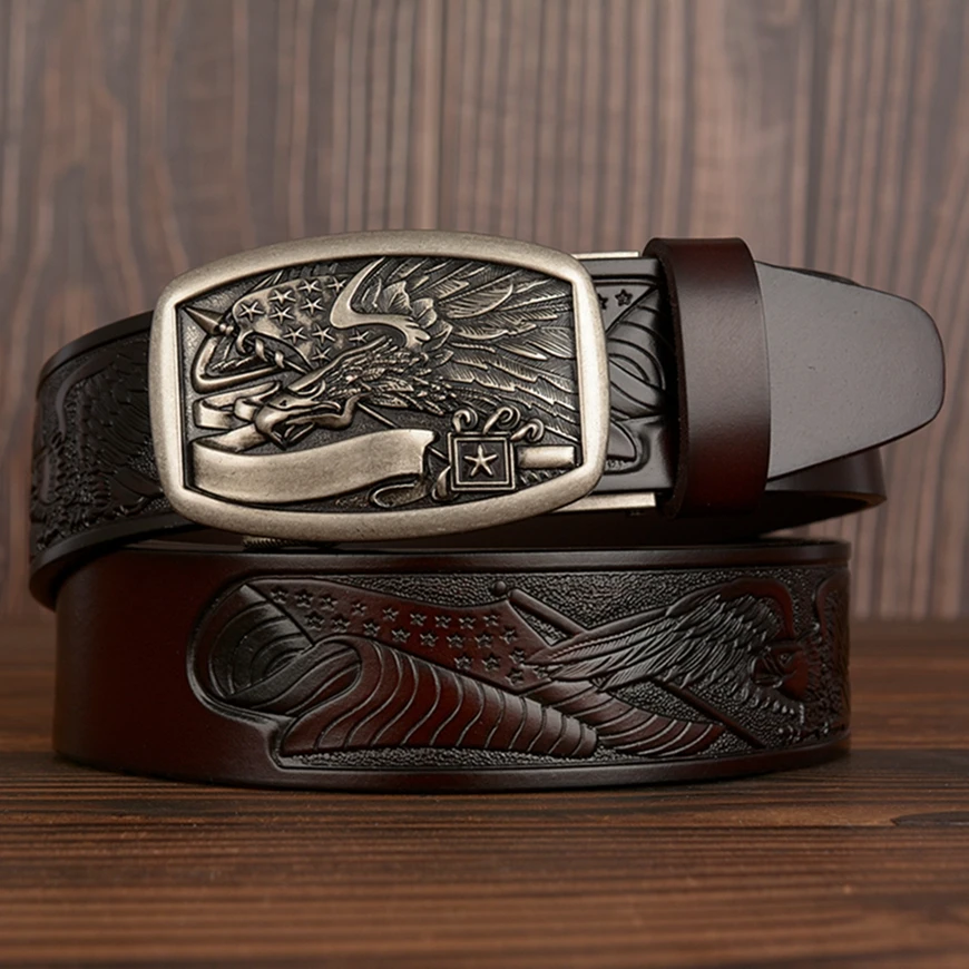 Fashion Genuine Leather Belts for Men Eagle Belt Buckles