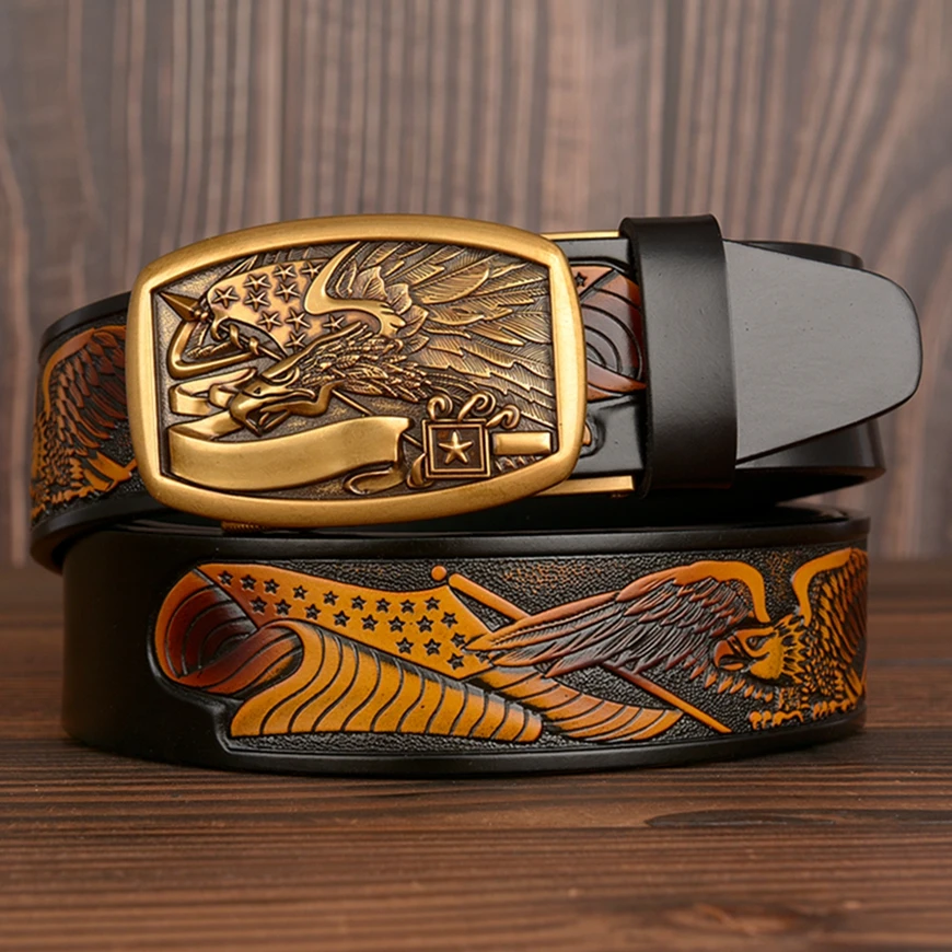 Fashion Genuine Leather Belts for Men Eagle Belt Buckles