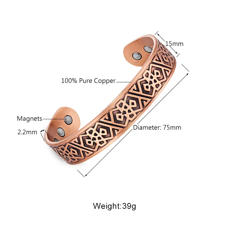 Men's Pure Copper Jewelry Magnetic Bangle for Men