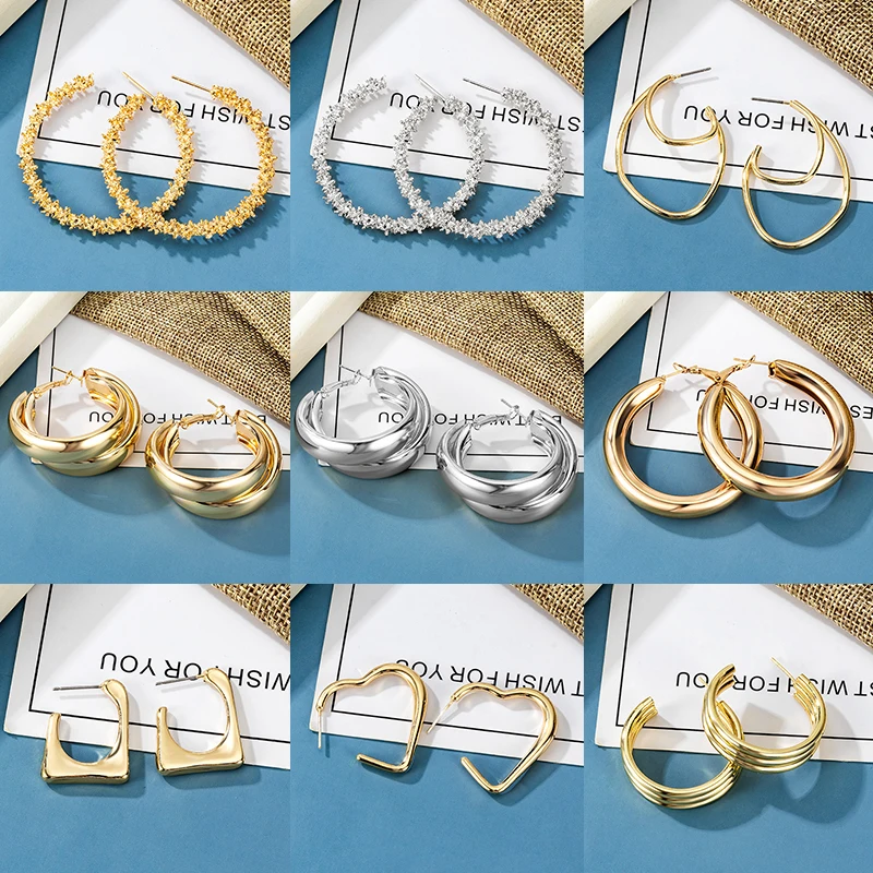 Gold Colored Lightweight Big Hoop Earrings
