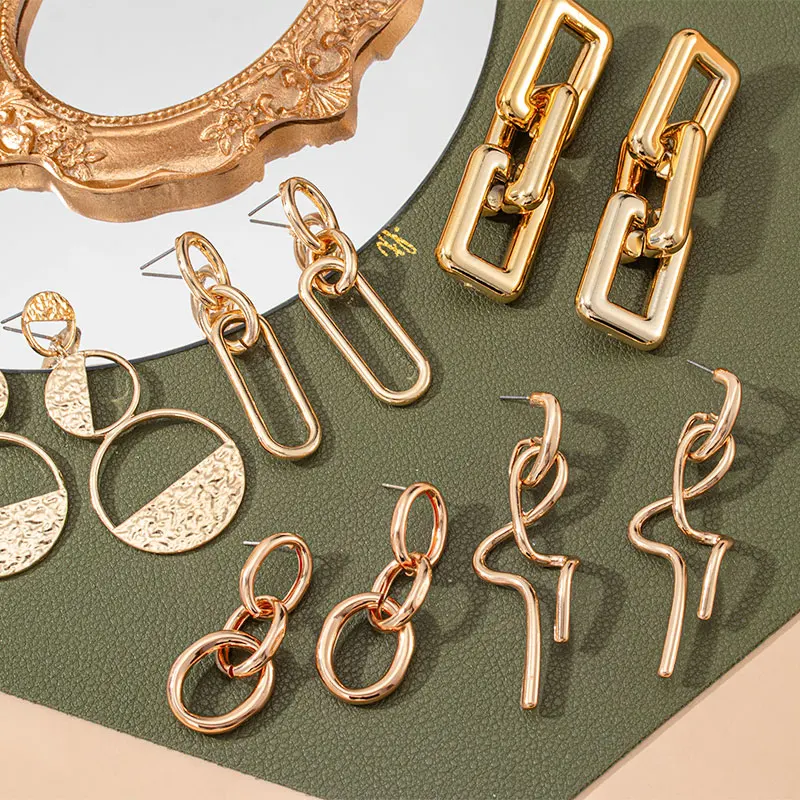 Geometric Golden Drop Earrings for Women