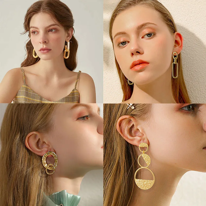 Geometric Golden Drop Earrings for Women