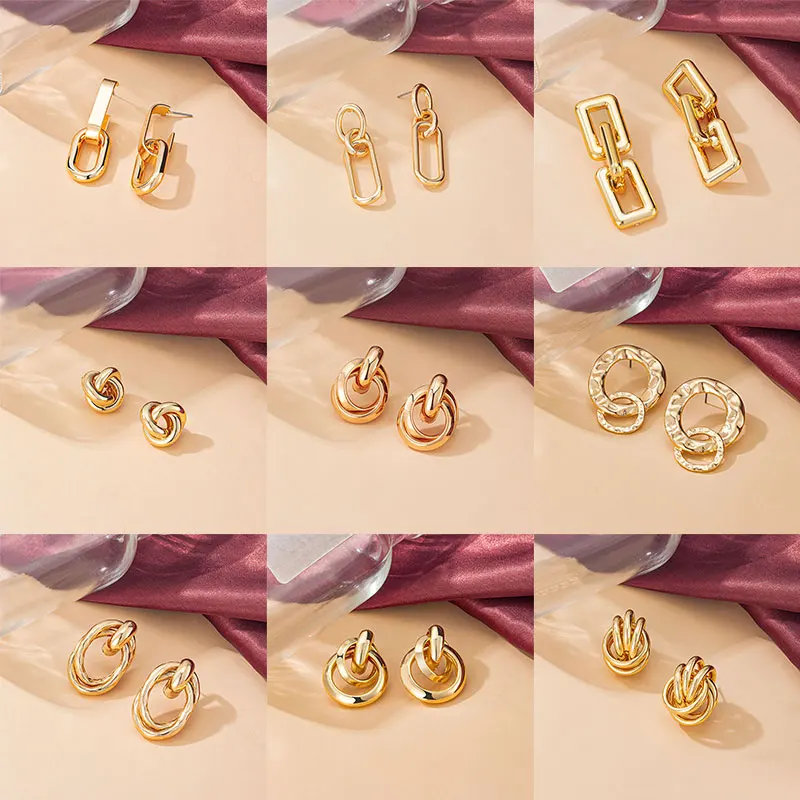 Geometric Golden Drop Earrings for Women