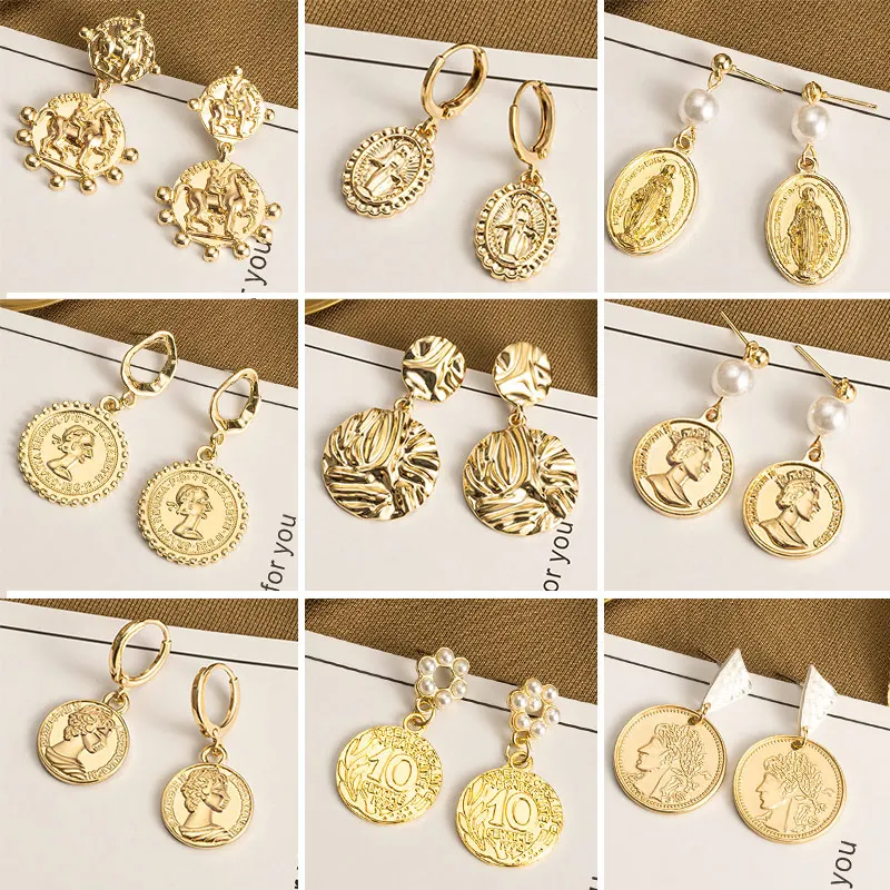 Korean Style Vintage Portrait Metal Dangle Earrings