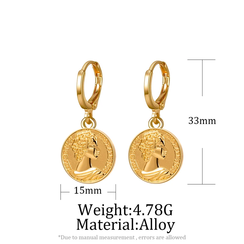 Korean Style Vintage Portrait Metal Dangle Earrings