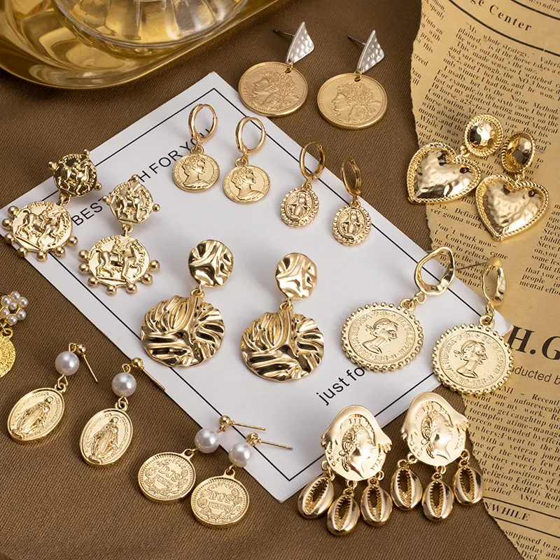 Korean Style Vintage Portrait Metal Dangle Earrings