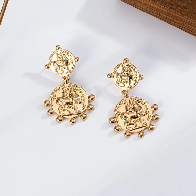 Korean Style Vintage Portrait Metal Dangle Earrings
