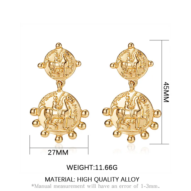 Korean Style Vintage Portrait Metal Dangle Earrings