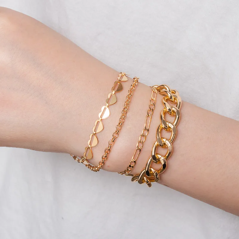 4pcs Punk Curb Cuban Chain Bracelets Set Women