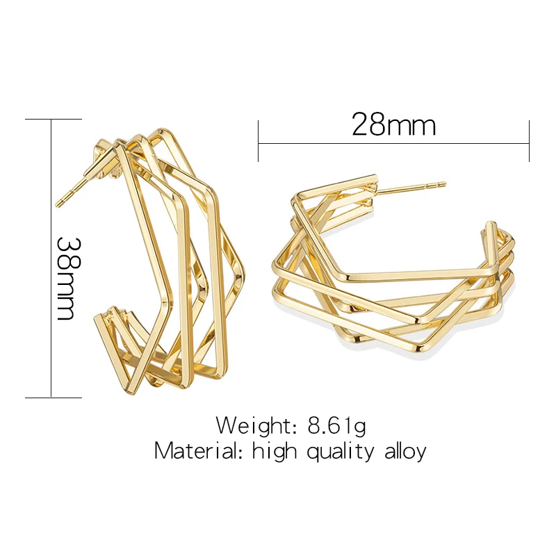 Fashion Golden Hoop Earrings for Women Vintage Geometric