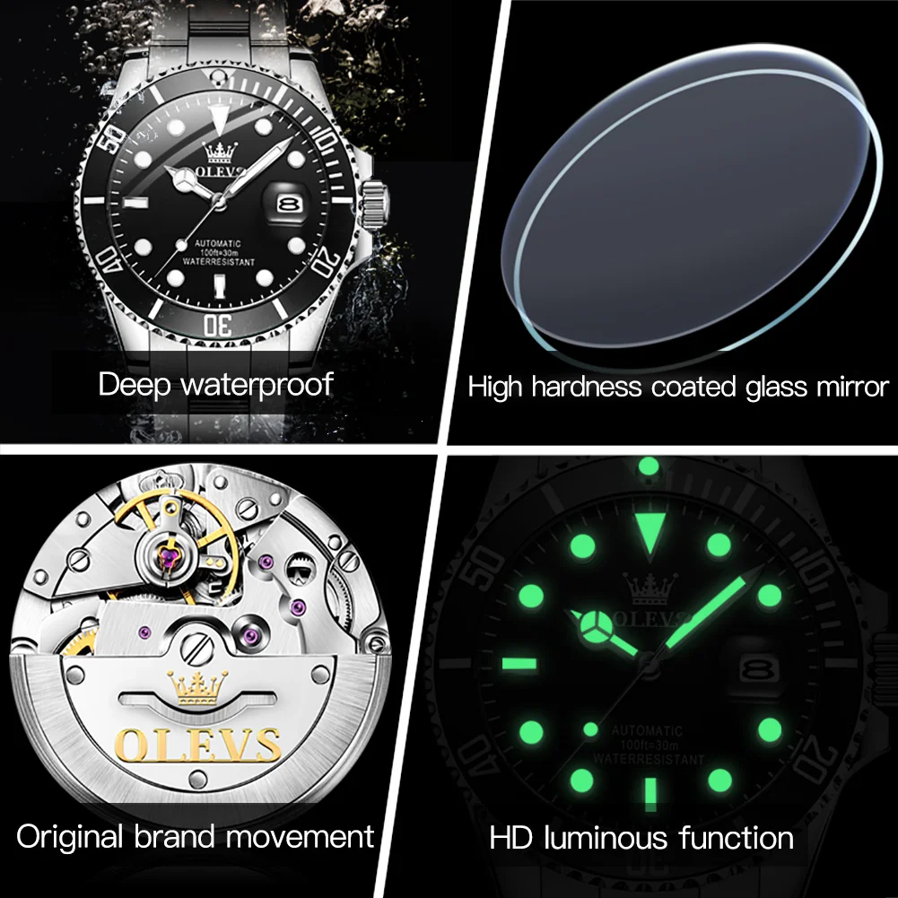 Olevs Men Fashion Waterproof Luminous Quartz Watch
