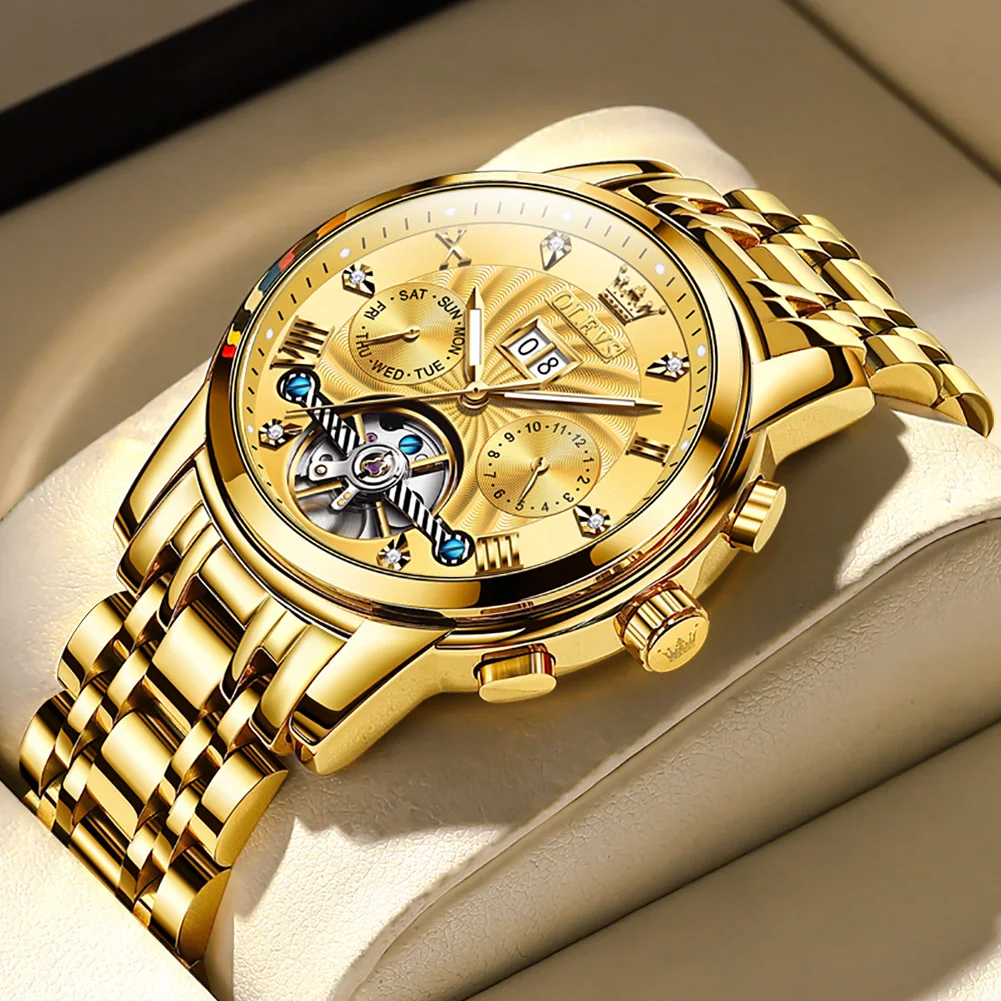 Olevs Men's Watch Tourbillon Self Winding Mechanical Watch