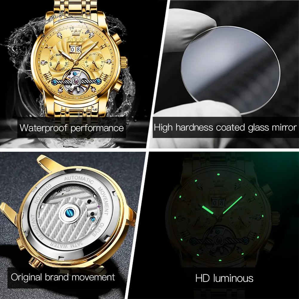 Olevs Men's Watch Tourbillon Self Winding Mechanical Watch