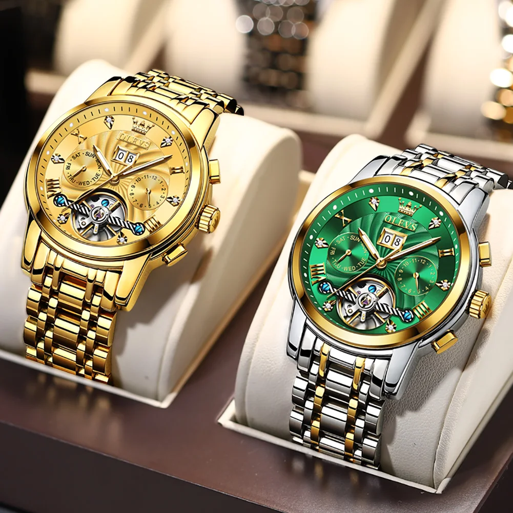 Olevs Men's Watch Tourbillon Self Winding Mechanical Watch