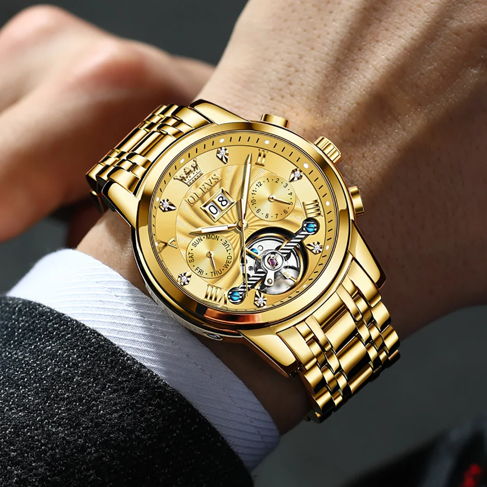 Olevs Men's Watch Tourbillon Self Winding Mechanical Watch