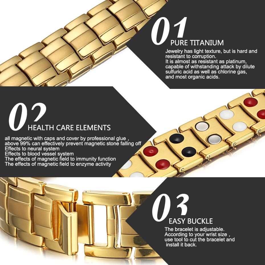 Magnetic Energy Bio Bracelets Golden Bangles for Men