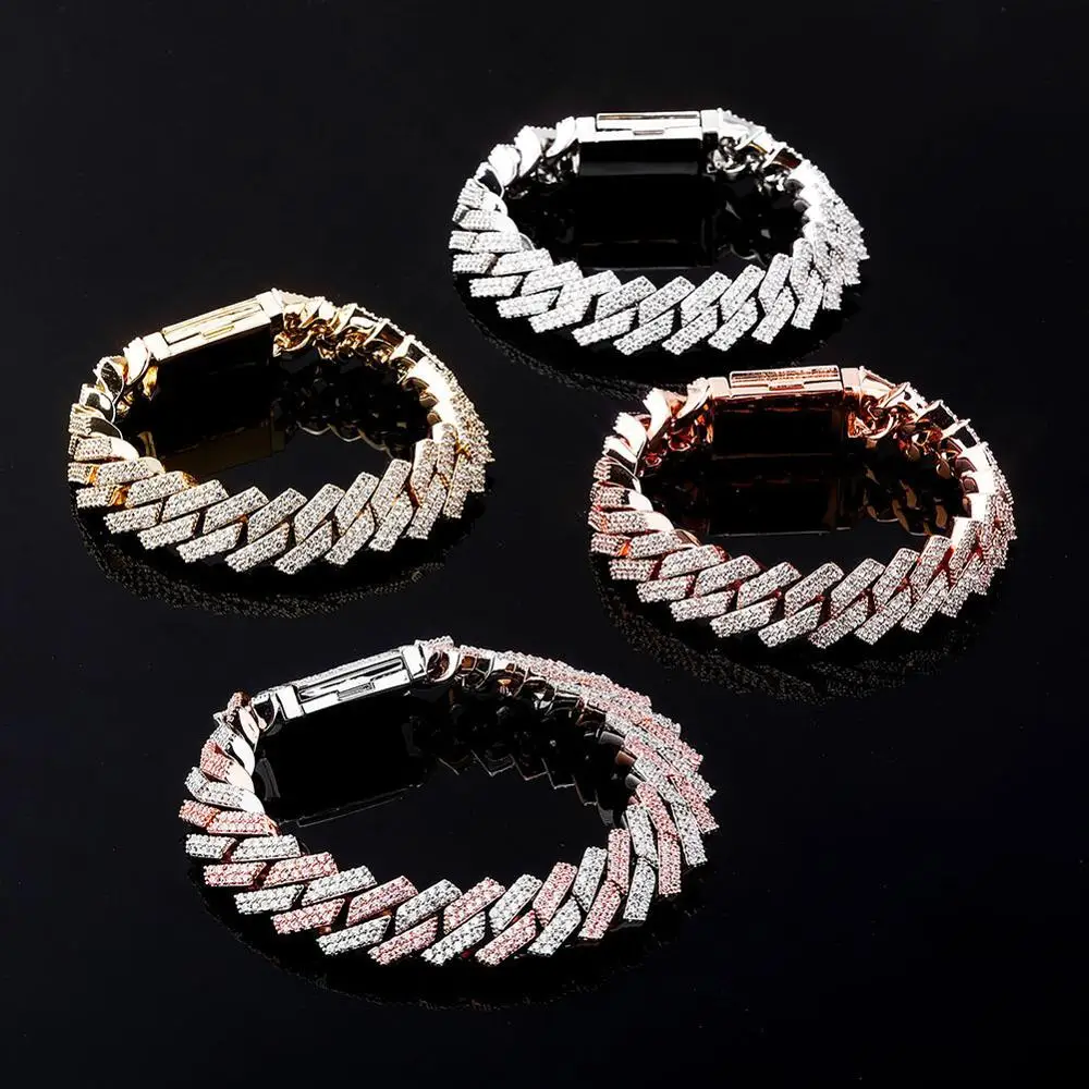 12/14mm Iced Out Cubic Zirconia Cuban Chain Bracelet