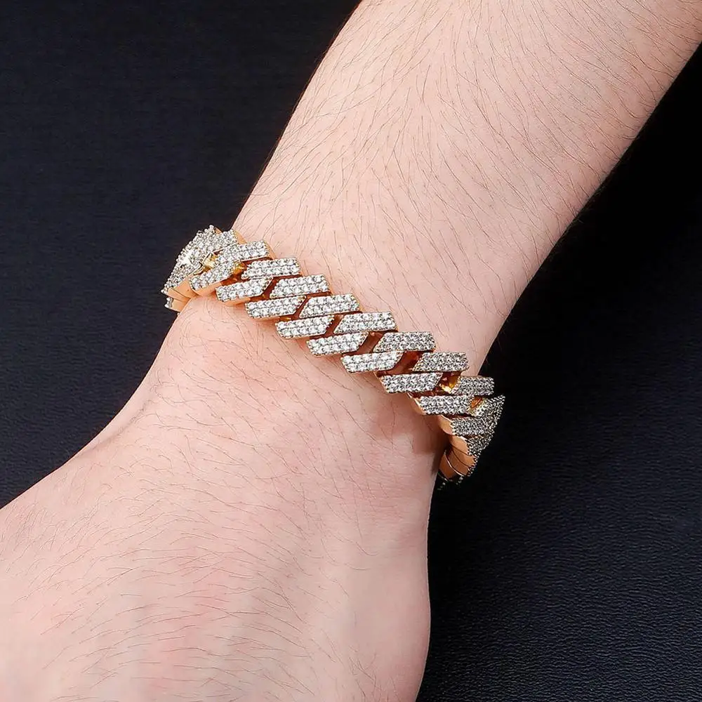 12/14mm Iced Out Cubic Zirconia Cuban Chain Bracelet