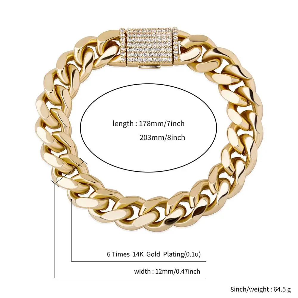 10/12mm Box Clasp Cuban Iced Out Bracelet