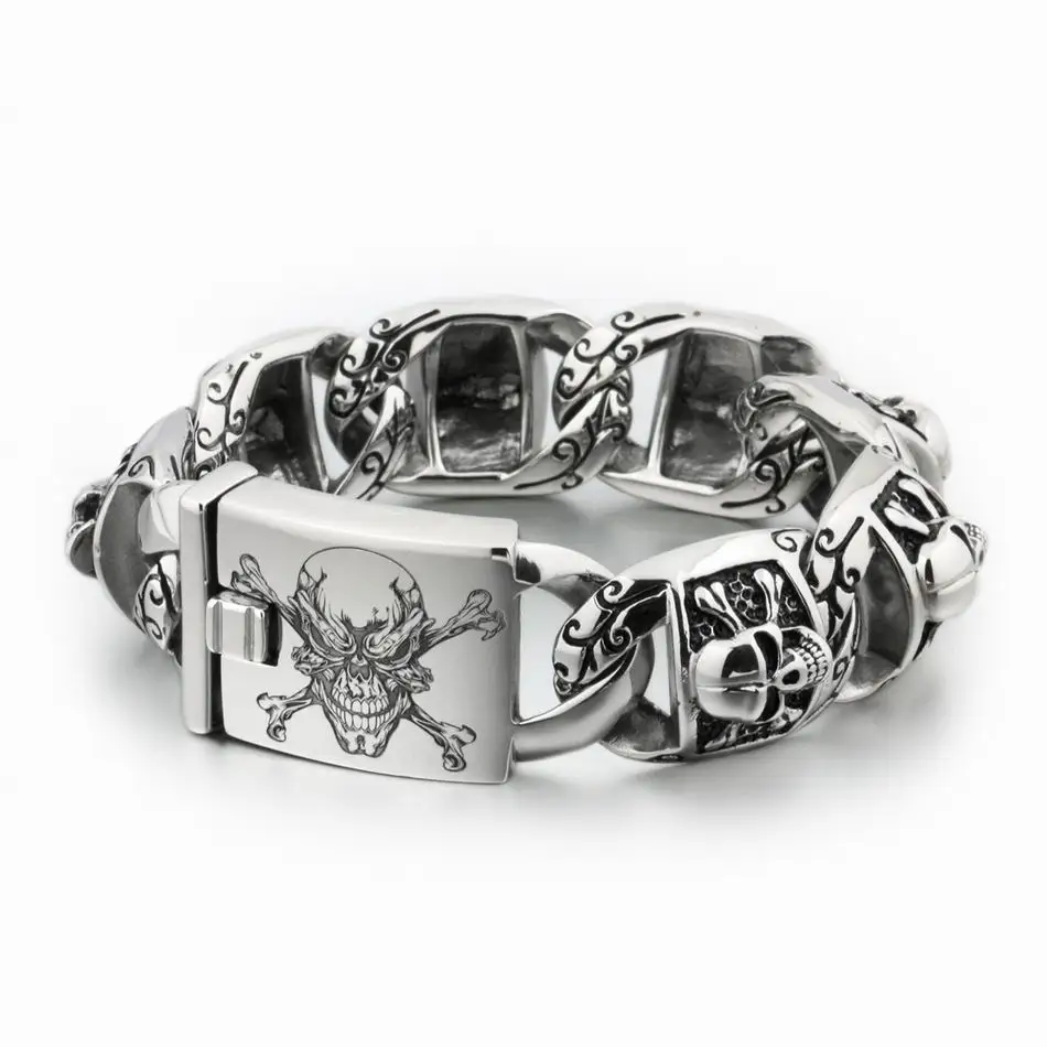 Large 316L Stainless Steel Skull Biker Bracelets
