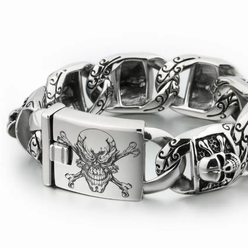 Large 316L Stainless Steel Skull Biker Bracelets