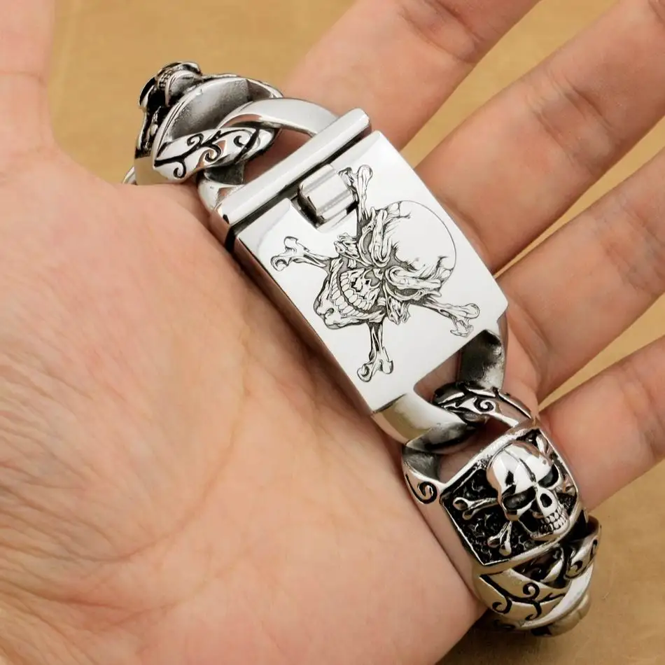 Large 316L Stainless Steel Skull Biker Bracelets