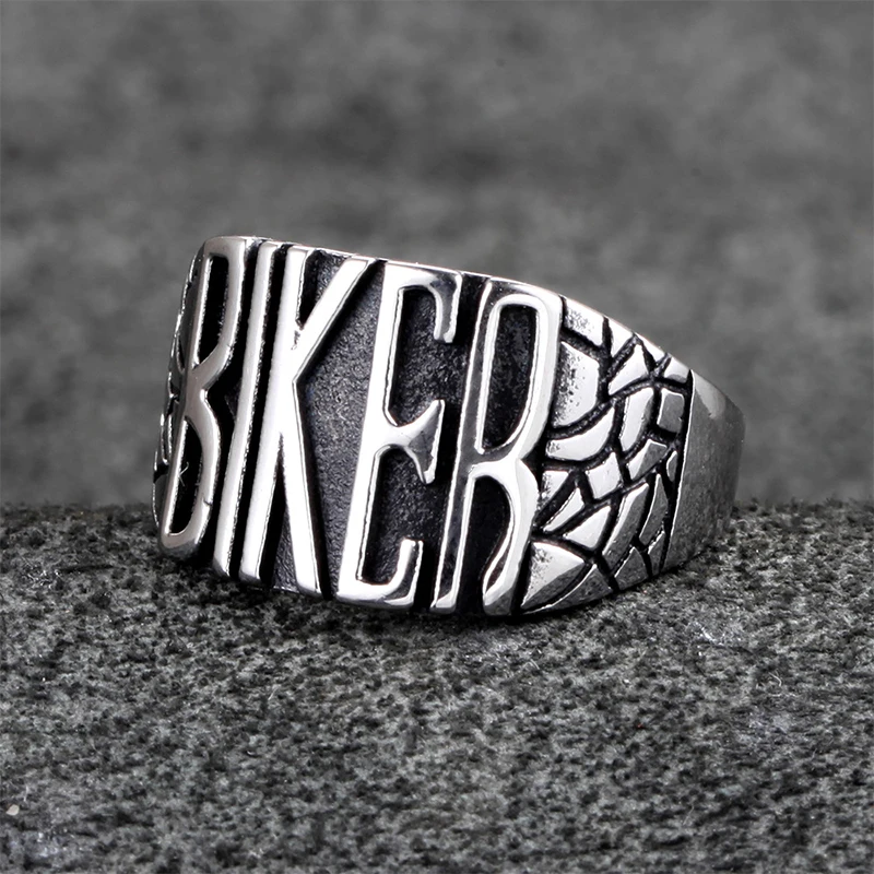 Retro Vintage Stainless Steel Signet Style Biker Ring