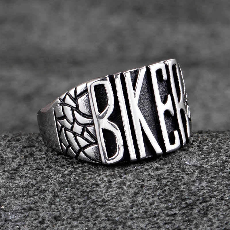 Retro Vintage Stainless Steel Signet Style Biker Ring