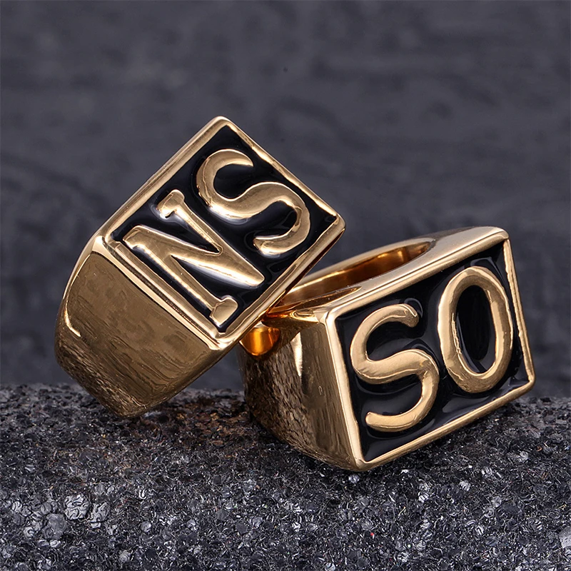 Men's Stainless Steel NS SO Biker Rings