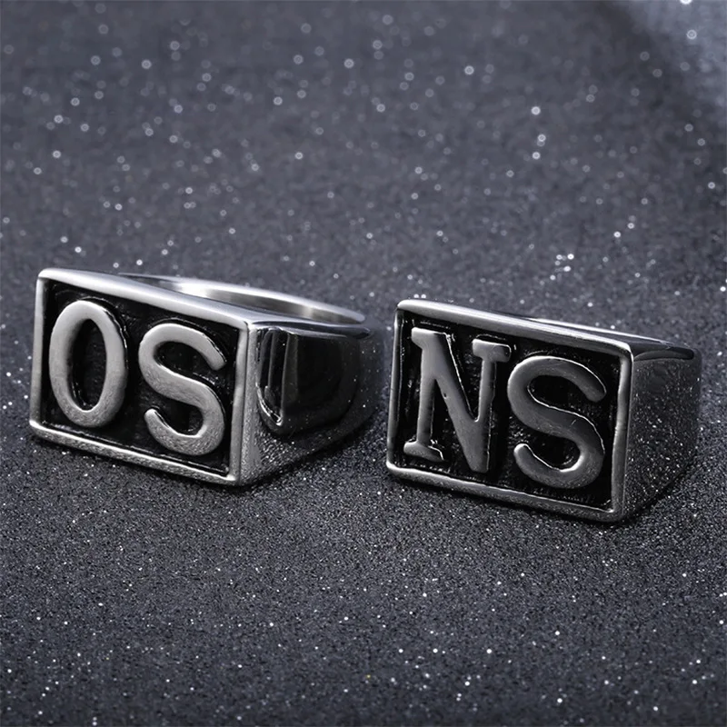 Men's Stainless Steel NS SO Biker Rings
