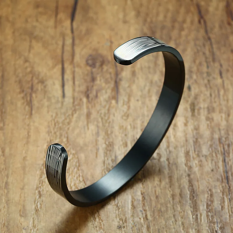 9mm Black Stainless Steel Men's Cuff Bracelet