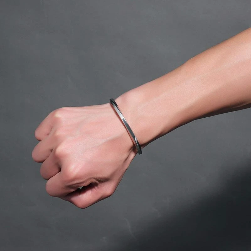 Mens Cuff Bracelet Stainless Steel Twisted Line Bangle