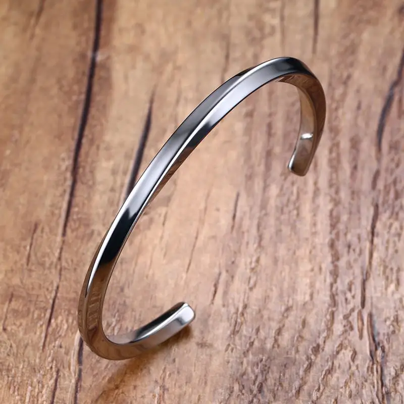 Mens Cuff Bracelet Stainless Steel Twisted Line Bangle