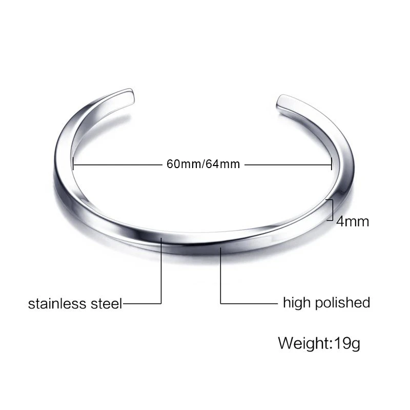 Mens Cuff Bracelet Stainless Steel Twisted Line Bangle