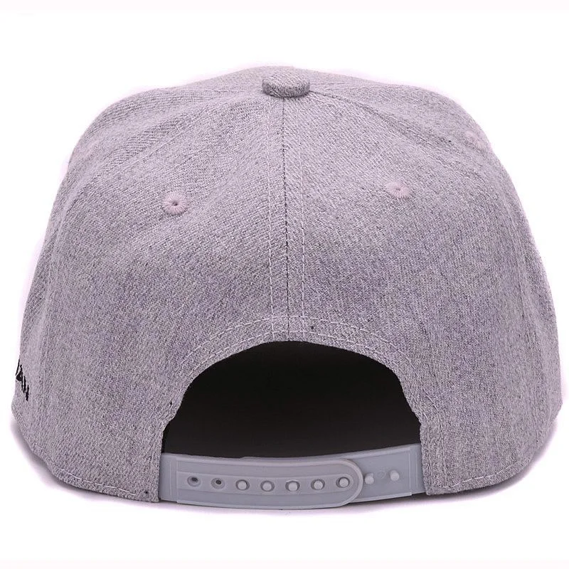 Grey Wool Snapback 3D Pierced Embroidery Hip Hop Hat