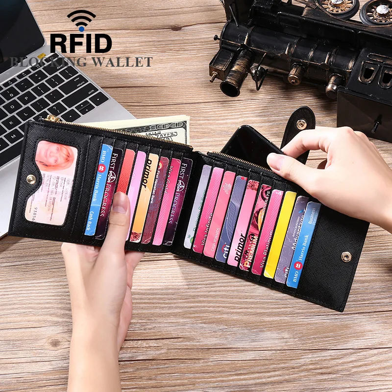 Womens Wallet RFID Blocking Bifold Multi Card Case