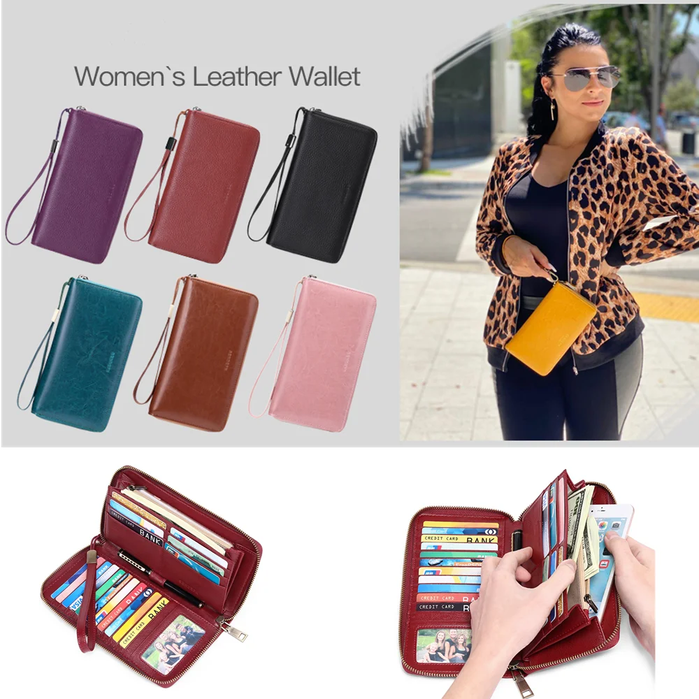 Womens Anti-theft Blocking Wallet Bifold Long Zipper Purse