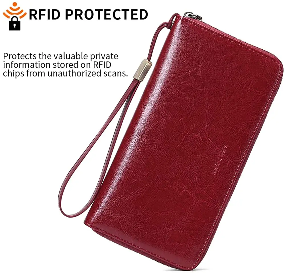 Womens Anti-theft Blocking Wallet Bifold Long Zipper Purse